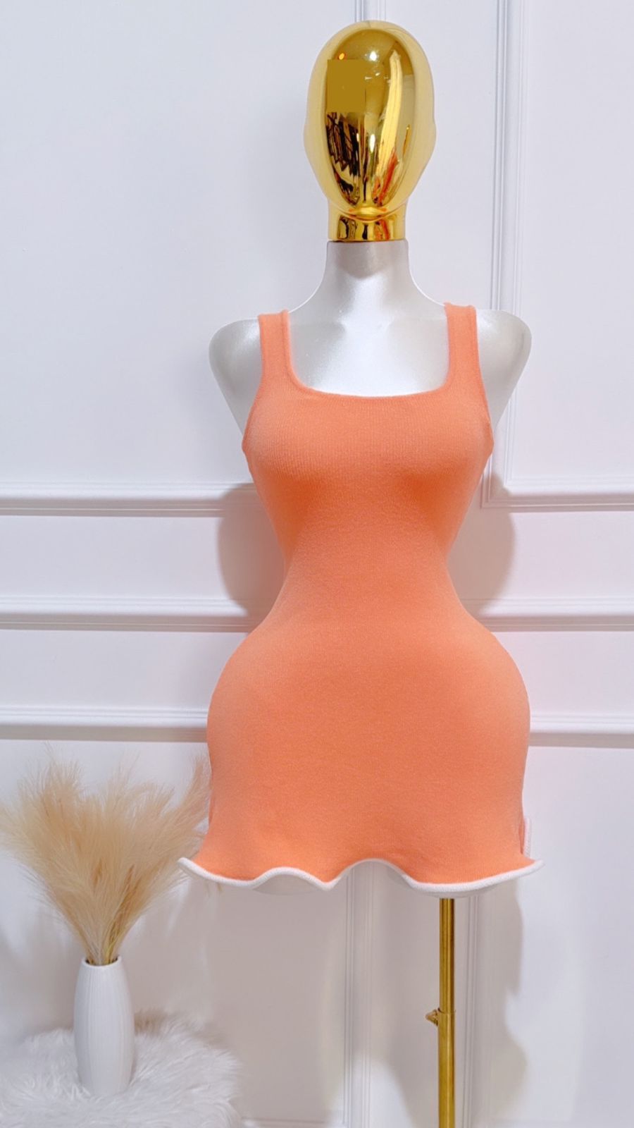 Vestido Dobladillo Ondulado Naranja