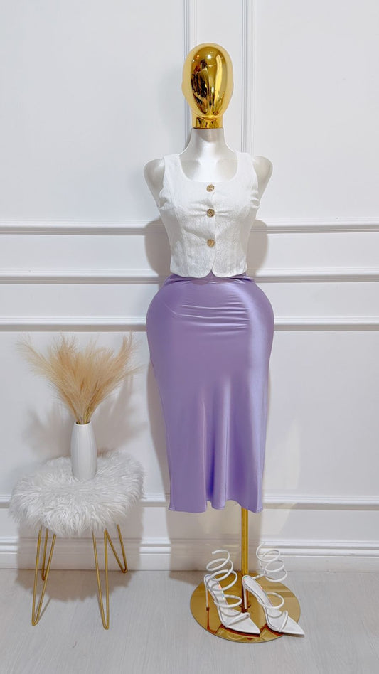 Falda Larga Satin Elastico/Lavanda