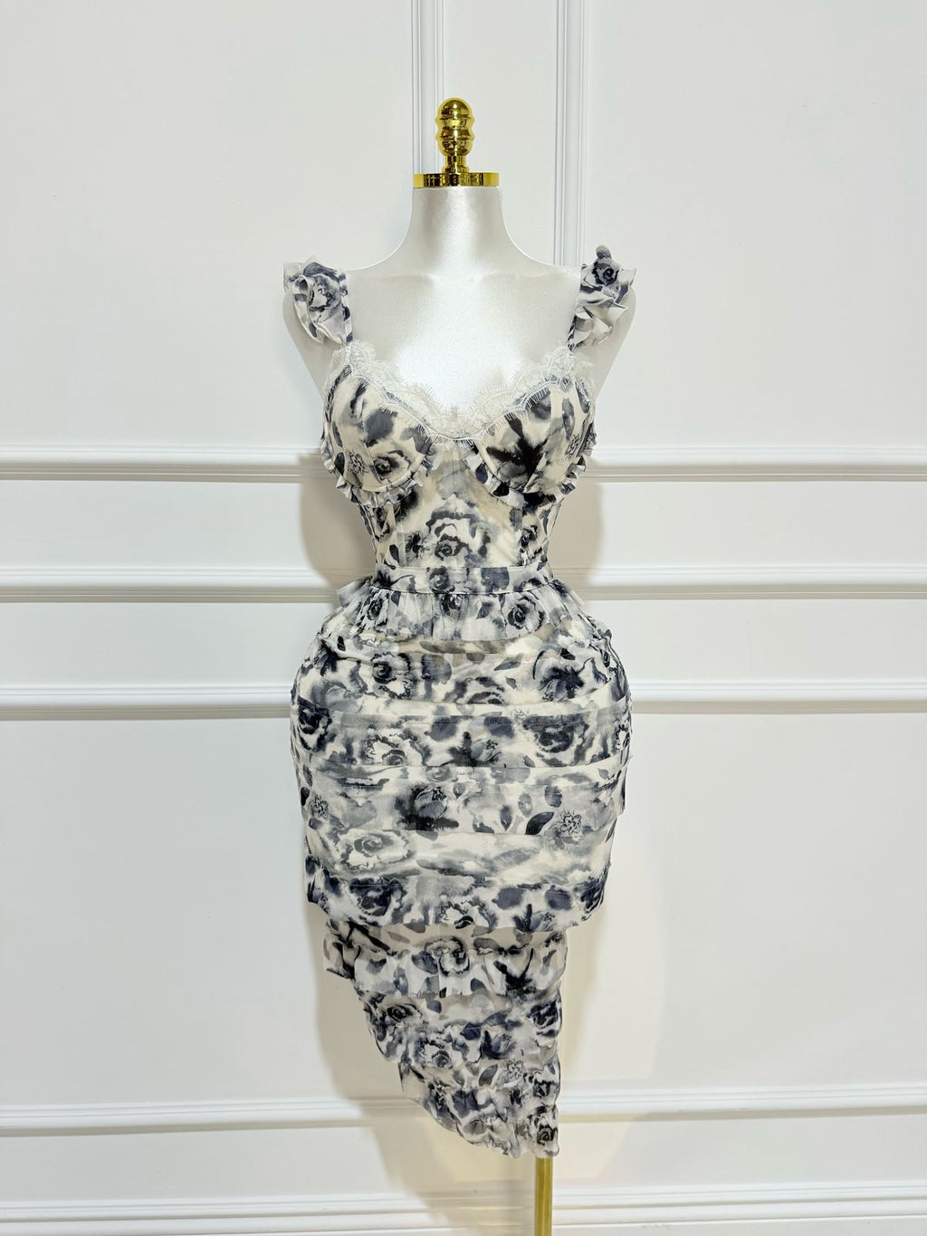 Vestido Mesh Volantes Navy