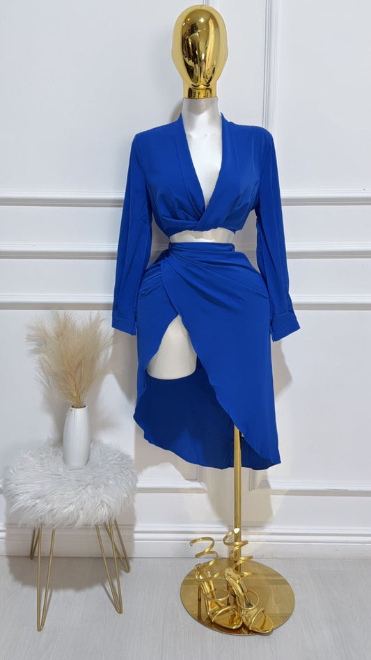 Conjunto Azul Royal Blusa Falda Larga