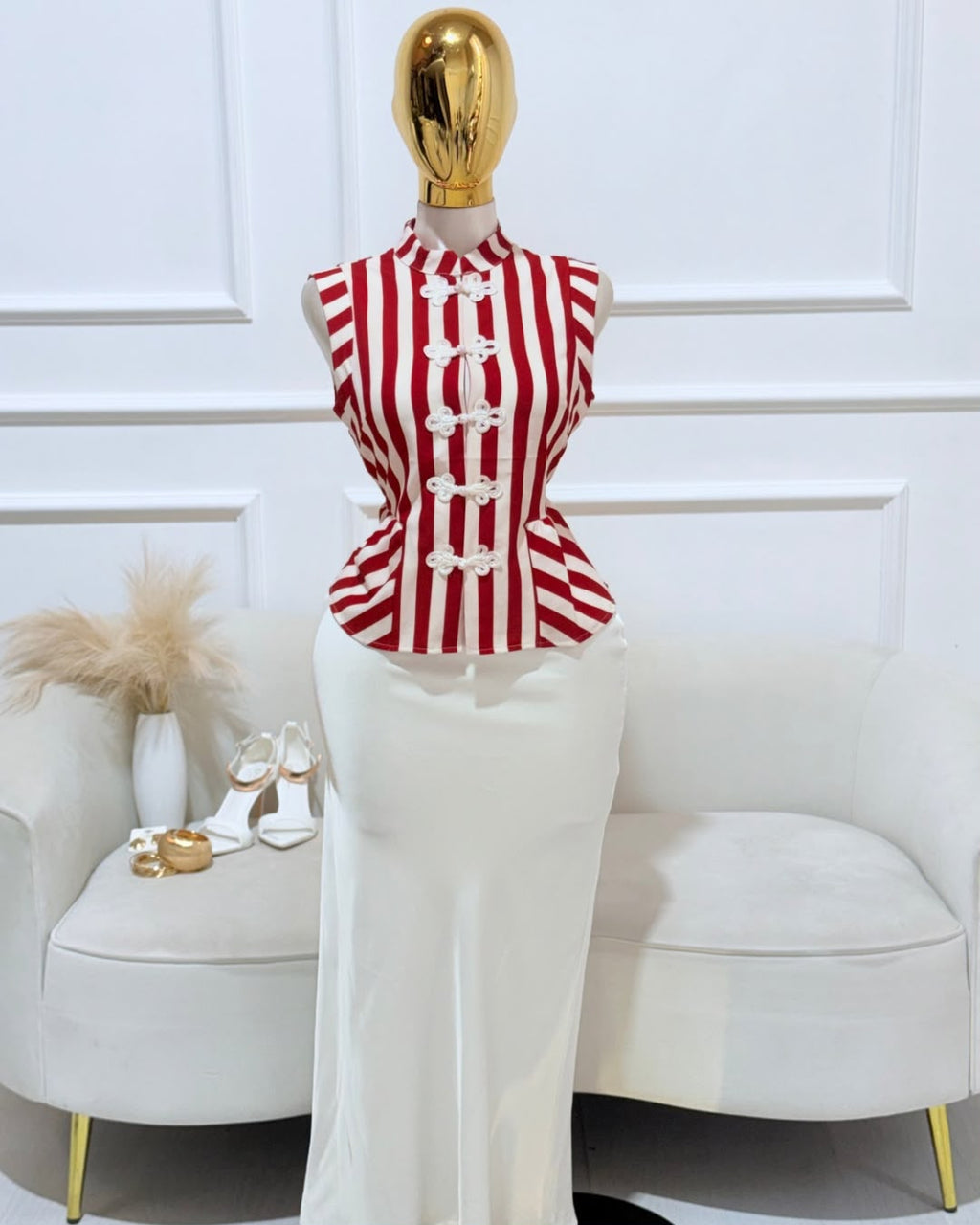 BLUSA RAYAS BLANCAS ROJAS