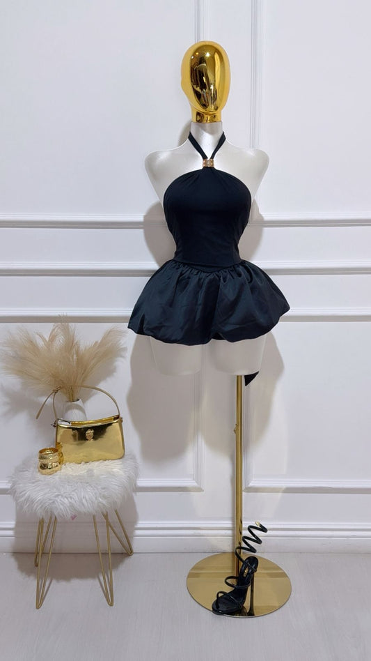 Vestido Negro Globo Lazos