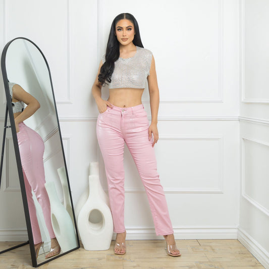 Pantalon Rosa Estampado Plata
