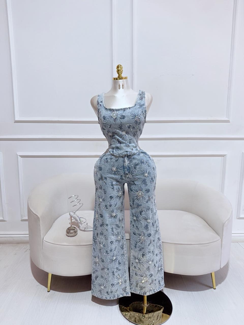 CONJUNTO PANTALON MEZCLILLA FLORES