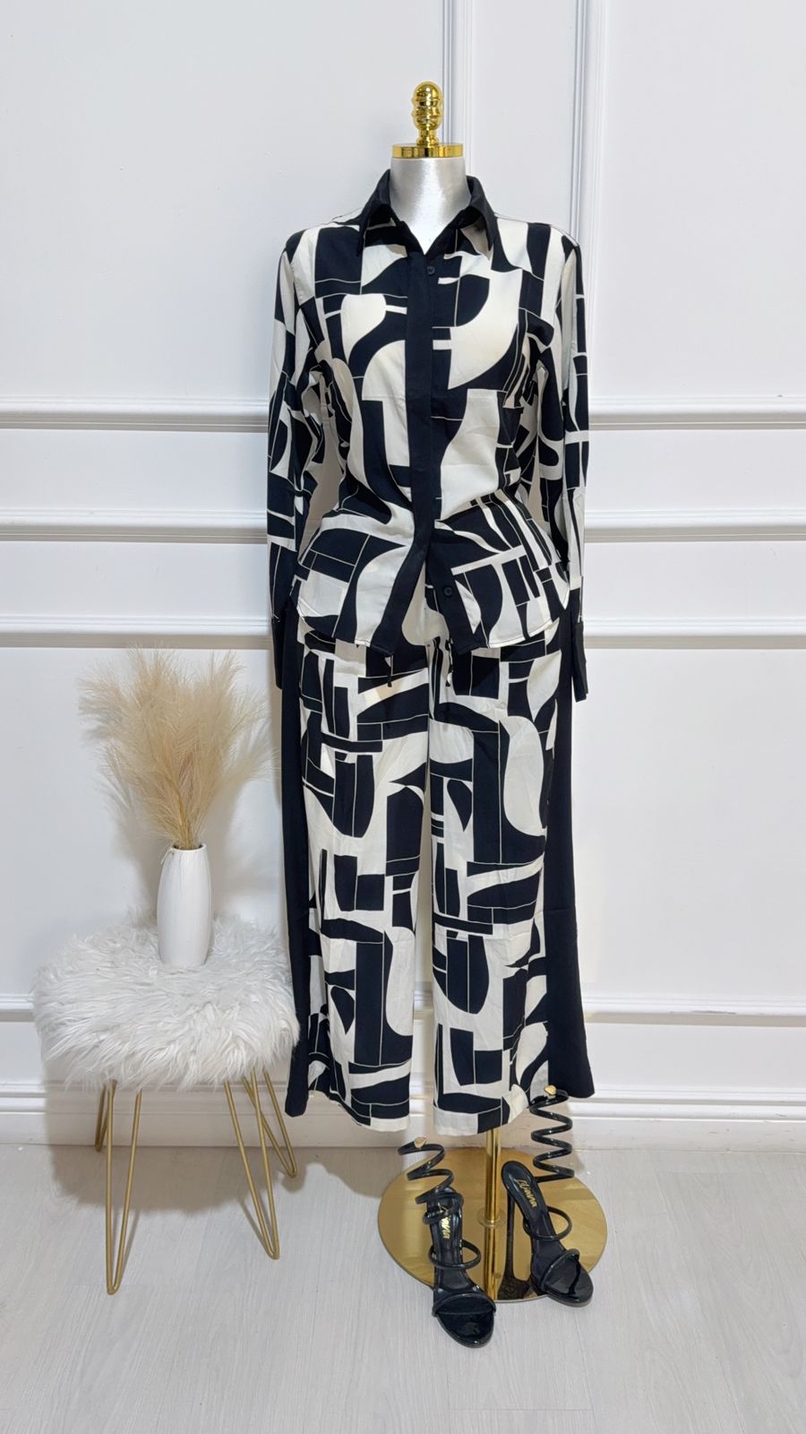 Set Camisa Pantalon Negro Blanco