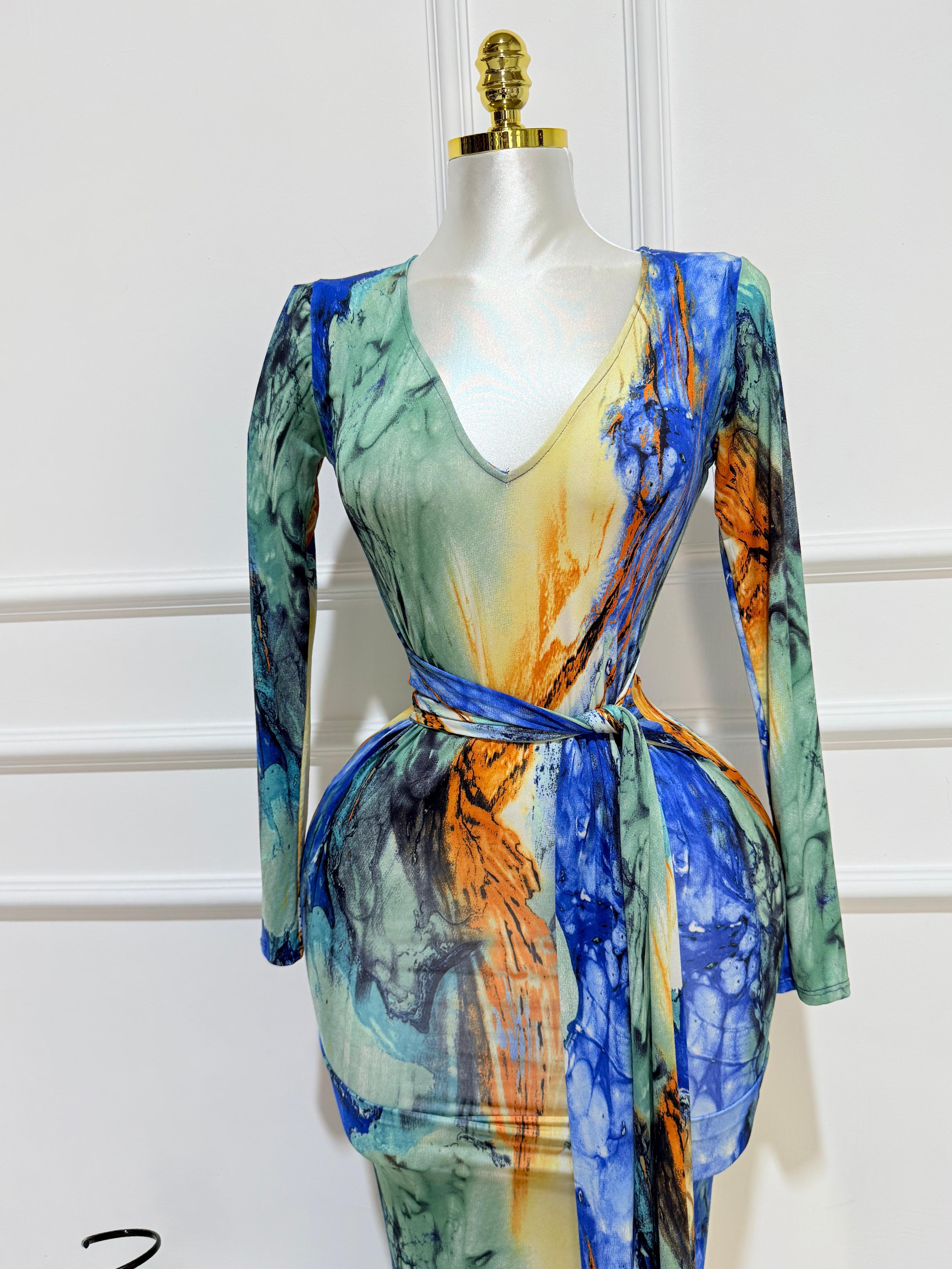 Vestido Largo Azul Multicolor