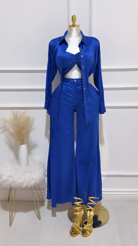 Conjunto Azul Blusa Top Pantalon