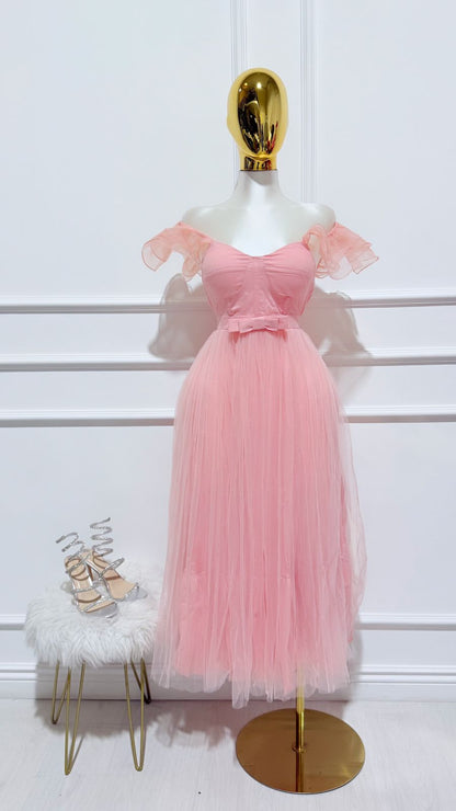 Vestido Largo Rufled Blush