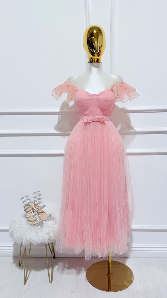Vestido Largo Rufled Blush
