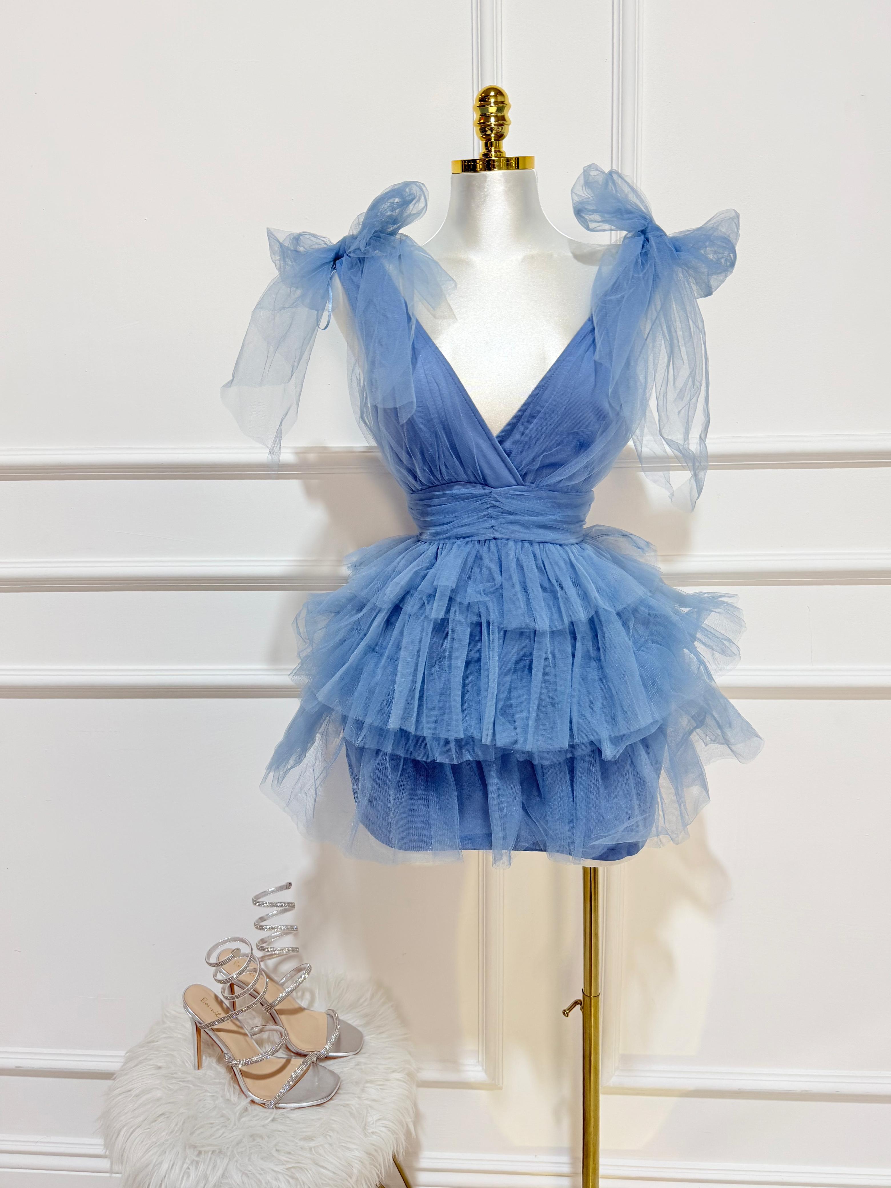 Vestido Mesh Volantes Navy