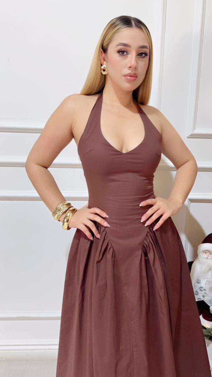 Vestido Maxi y Lazo Chocolate