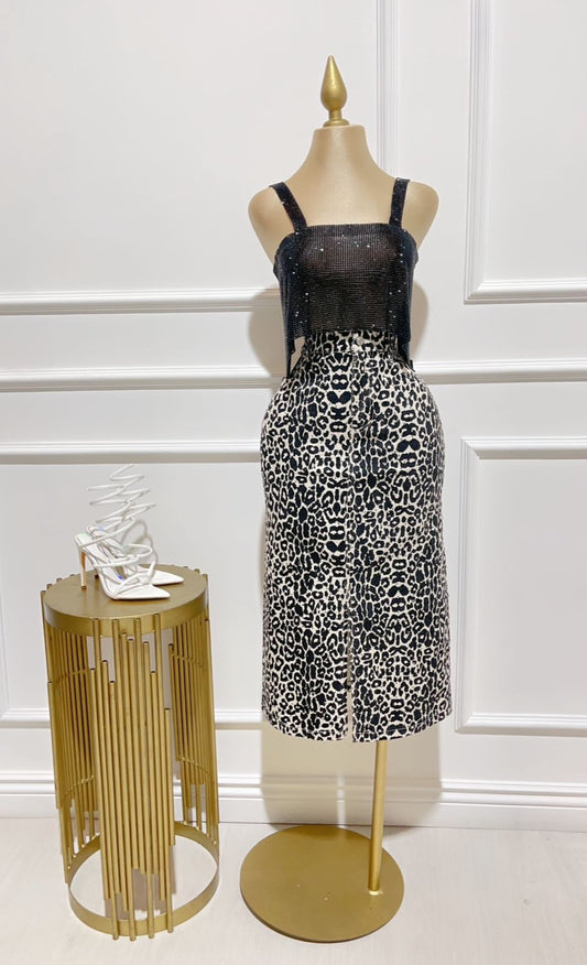 Falda Larga Leopardo Negro