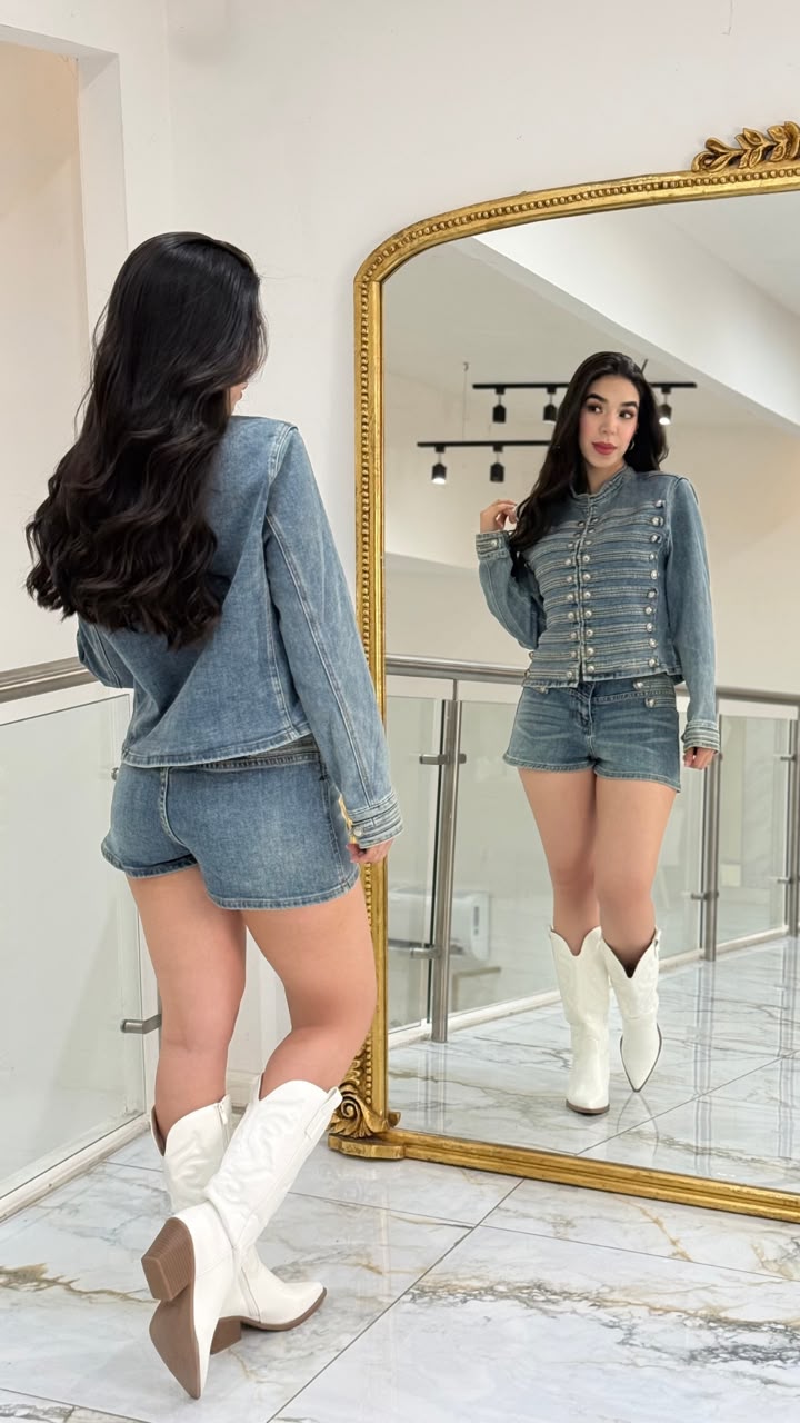 Conjunto ml mezclilla short botones