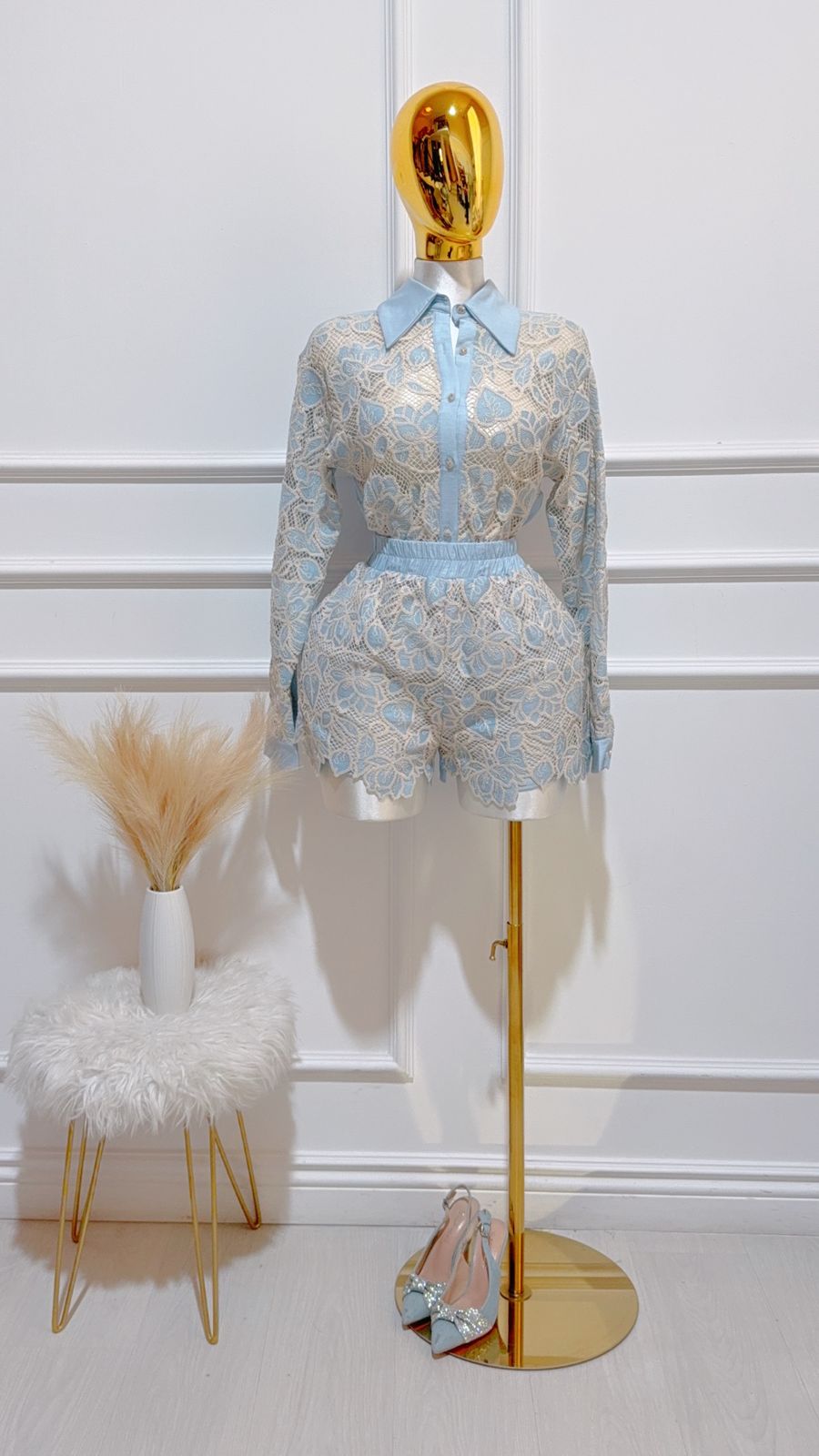 Set Camisa Short Azul Encaje