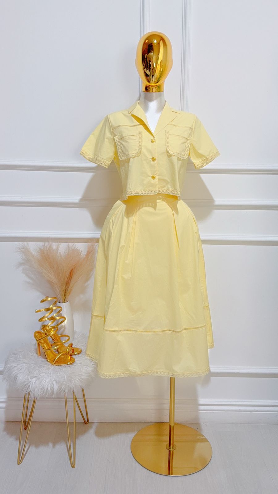 Set Blusa Falda Larga Amarilla