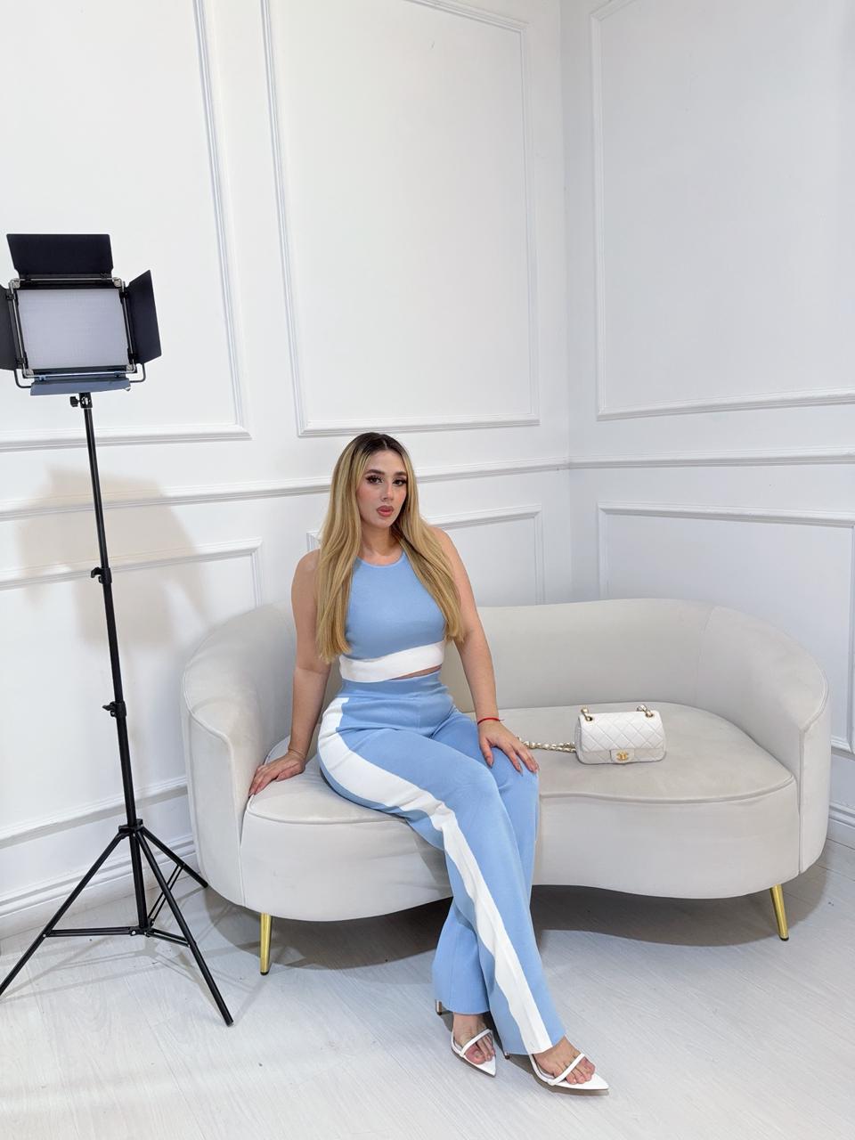 Set Azul Blanco Pantalon Blusa