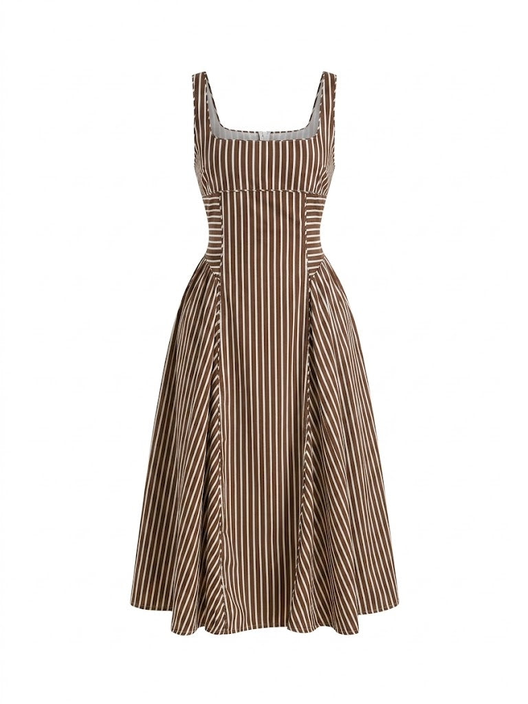 VESTIDO RAYAS CAFE TIRANTES