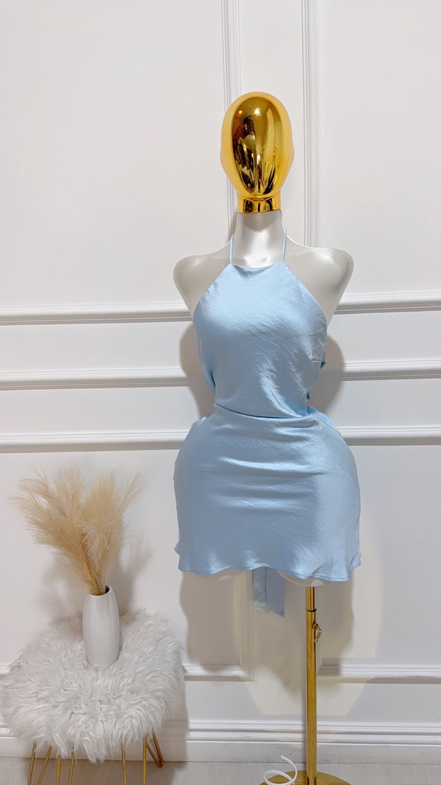 Vestido Halter Lazo En Espalda Azul