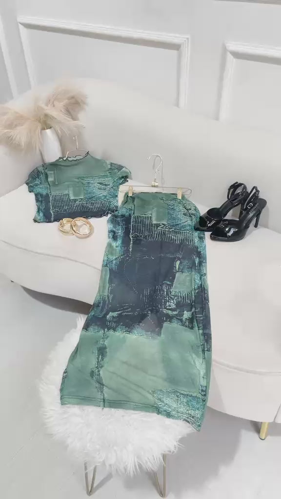SET VERDE AZUL BLUSA FALDA LARGA