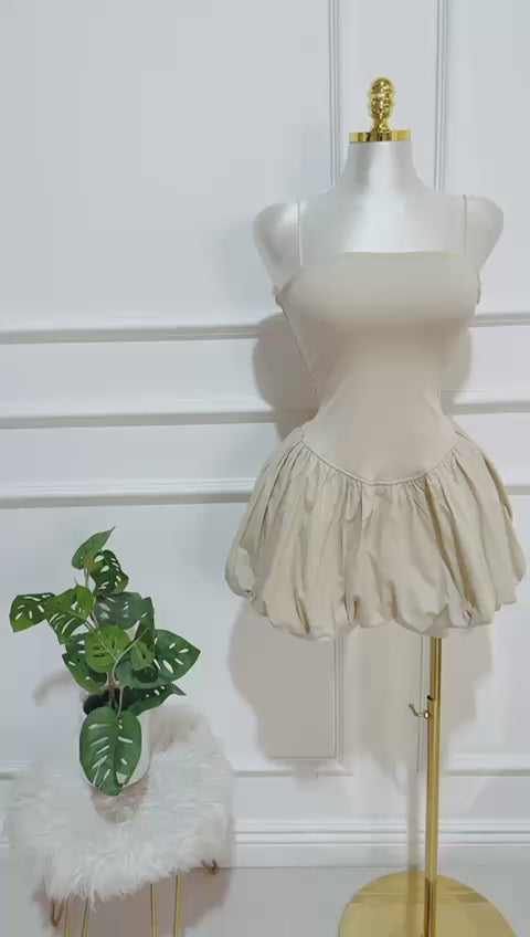 Vestido Mini Globo Top Acanalado Cream