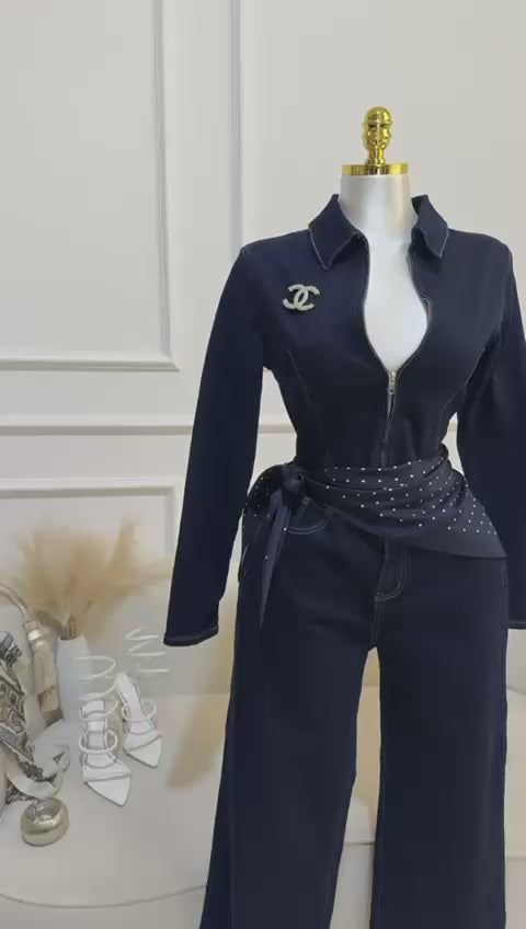 Set Denim Chaqueta Pantalón Paño