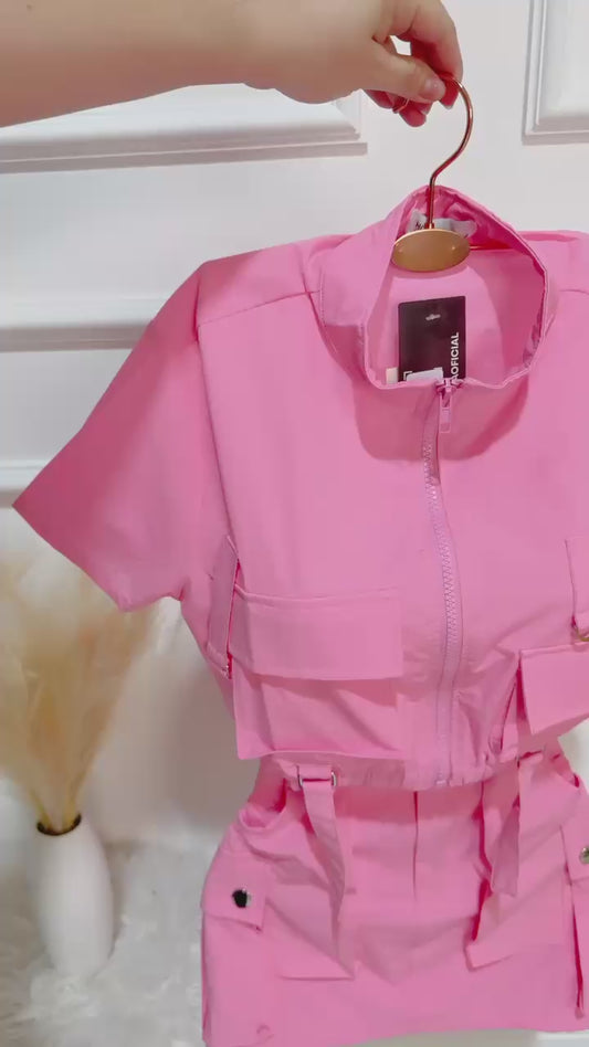Set Chaleco Cierre/Falda Rosa