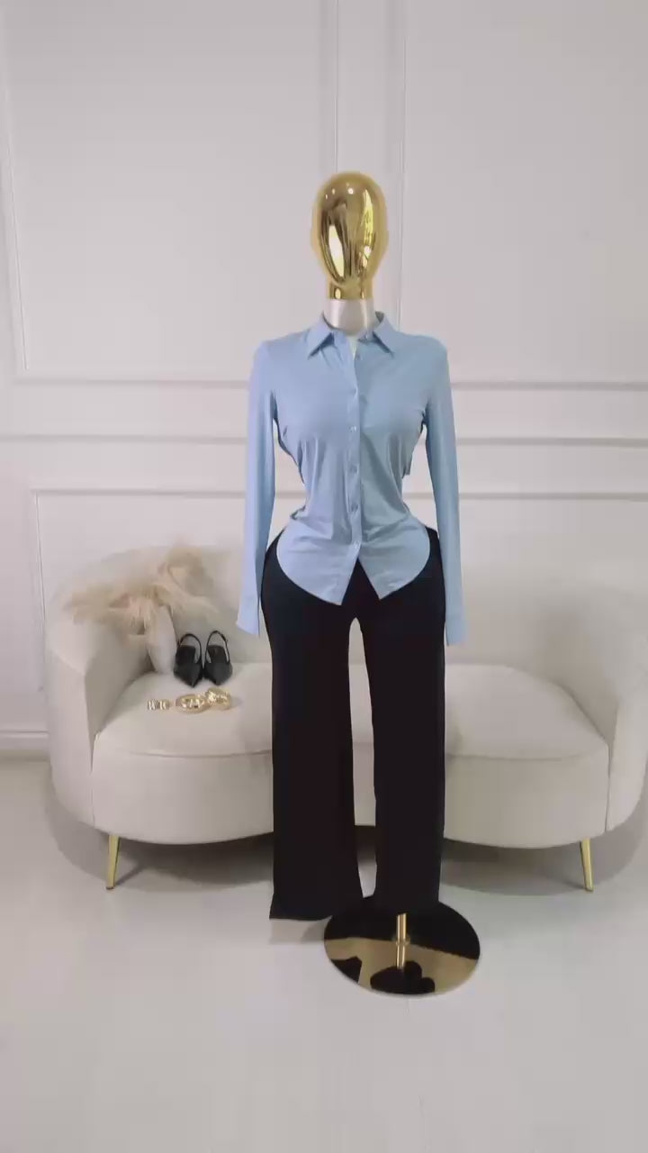 BLUSA CAMISA AZUL PASTEL