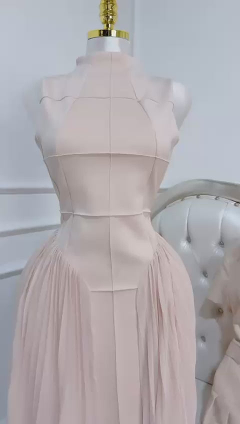 Vestido Largo Sin Manga Beige