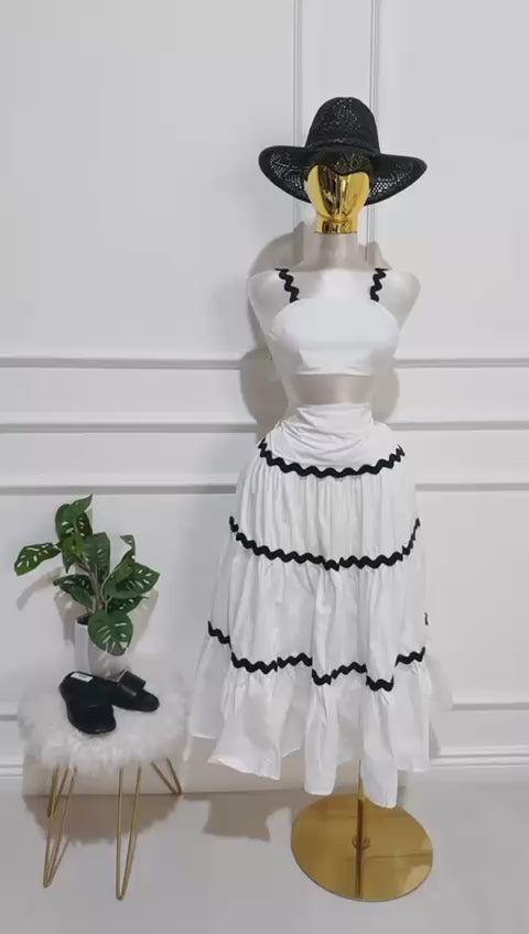 Set Top Falda Larga Blanca Negro