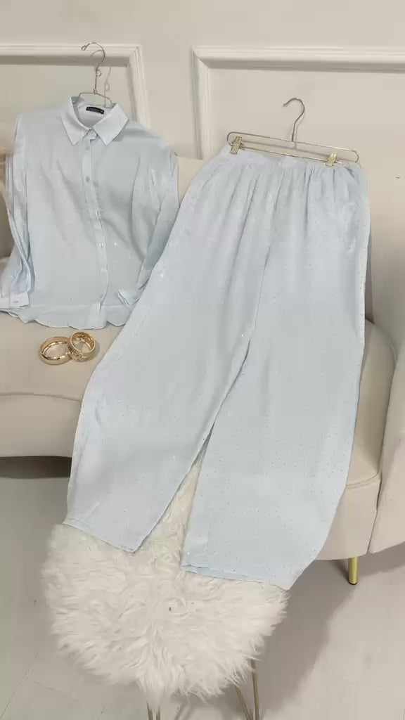 CONJUNTO PANTALÓN AZUL BRILLOS